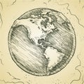 Globe outline drawing. Vector doodle sketch. Royalty Free Stock Photo
