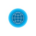 Globe outline icon with blue circles around the globe. Linear World or internet symbol. Stock vector illustration isolated Royalty Free Stock Photo