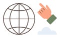 Hand pointing to a globe with a cloud, symbolizing global connection and technology Royalty Free Stock Photo