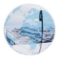 Globe over a ski pole in the high