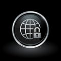Globe and padlock icon inside round silver and black emblem Royalty Free Stock Photo