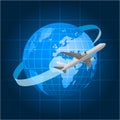 Globe and passenger aircraft