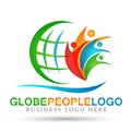 Globe people earth sea wave and green concept logo icon element sign on white background