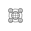 Globe and people network connection line icon