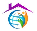 Globe People union in home house family care logo icon winning happiness together team work success wellness on white background