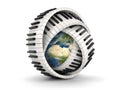 Globe and Piano keys (clipping path included) Royalty Free Stock Photo