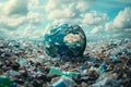 Globe on Pile of Plastic Waste Highlighting Pollution.