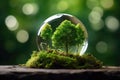 Globe Placed On Moss In Forest, Illustrating Environmental Earth Day Concept