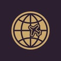 The Globe and plane travel icon. Shipping symbol. Flat Royalty Free Stock Photo