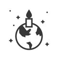 Globe or planet earth icon with candle , pray for world concept Royalty Free Stock Photo