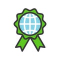 Globe or planet earth icon on green badge filled line flat desig Royalty Free Stock Photo