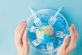 Globe on a plastic plate. The concept of ecology, land conservation