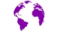 Vector 3d globe purple world map on white background
