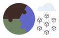 Globe with Puzzle Structure and Blockchain Network Connected Under Cloud Shape Royalty Free Stock Photo