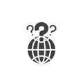 Globe with question marks vector icon