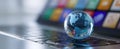 The globe reflecting technological advancement on a laptop keyboard. AI generated image Royalty Free Stock Photo
