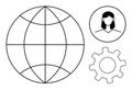 Global Network Concept with Globe, Female Profile, and Gear for Collaboration and Development Royalty Free Stock Photo