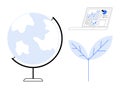 Global sustainability concept with globe, analytics, and leaf symbolizing data-driven environmental solutions Royalty Free Stock Photo