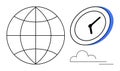 Global Connectivity and Time Management Concept with Globe, Clock, and Cloud Elements Royalty Free Stock Photo