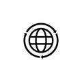 Globe with Rotation Arrows, Reload Planet, Renew Browser. Flat Vector Icon illustration. Simple black symbol on white