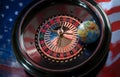 Globe on a roulette wheel on a background of the American flag Royalty Free Stock Photo