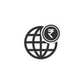 Globe with rupee icon in simple design. Vector illustration Royalty Free Stock Photo