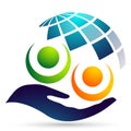 Globe save world People care hand taking care people save protect family care logo icon element vector design Royalty Free Stock Photo