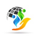 Globe save world People care hands taking care people save protect family care logo icon element vector desing