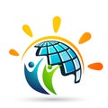 Globe save world People care kids children taking care people save protect family care logo icon element vector desing