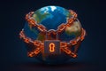 Globe in Security Chains Illustration. Cybersecurity Image for Data Protection and Global Safety Royalty Free Stock Photo