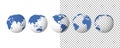 Globe set. Earth transparent isolated background. 3d globe icons. Vector