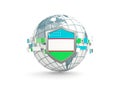 Globe and shield with flag of uzbekistan isolated on white Royalty Free Stock Photo