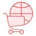 Globe with shopping cart flat icon. Global market pink icons in trendy flat style. Planet and trolley gradient style Royalty Free Stock Photo