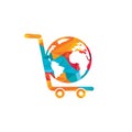 Globe shopping cart vector logo design. Royalty Free Stock Photo