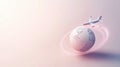 A globe with a simplistic design features an airplane creating a trail, capturing the essence of world exploration and Royalty Free Stock Photo