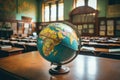 A globe sits on top of a wooden table, displaying the beauty of Earth and adding a touch of elegance to any space, A globe sitting Royalty Free Stock Photo