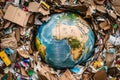 A globe is sitting in a pile of trash Royalty Free Stock Photo