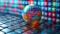 A globe is sitting on top of a keyboard by AI generated image Royalty Free Stock Photo