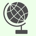 Globe solid icon. Planet Earth for schools studying glyph style pictogram on white background. World sphere on stand for