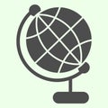 Globe solid icon. Planet Earth world sphere on stand glyph style pictogram on white background. Development and