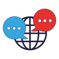 Globe and speech bubble icon cartoon blue lines
