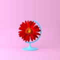 Globe sphere orb red flower concept on pastel pink background. m