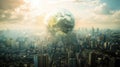 A globe superimposed over a cityscape, symbolizing global urbanization and interconnectedness Royalty Free Stock Photo