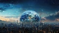 A globe superimposed over a cityscape, symbolizing global urbanization and interconnectedness Royalty Free Stock Photo