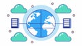 A globe surrounded by interconnected clouds representing global data exchange with server icons at various locations Royalty Free Stock Photo