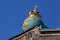 Globe with the Swedish crown on top of the central train station of Gothenburg, Sweden