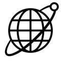 Globe symbol icon with orbit and satellite - black simple, isolated - vector
