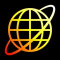 Globe symbol icon with orbit - white yellow orange red gradient, isolated - vector