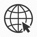 Globe symbol web icon with mouse pointer arrow sign. Planet Earth with mouse arrow icons sign.