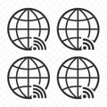 Globe symbol web icon set with wireless signal sign. Planet Earth with wi fi icons sign.